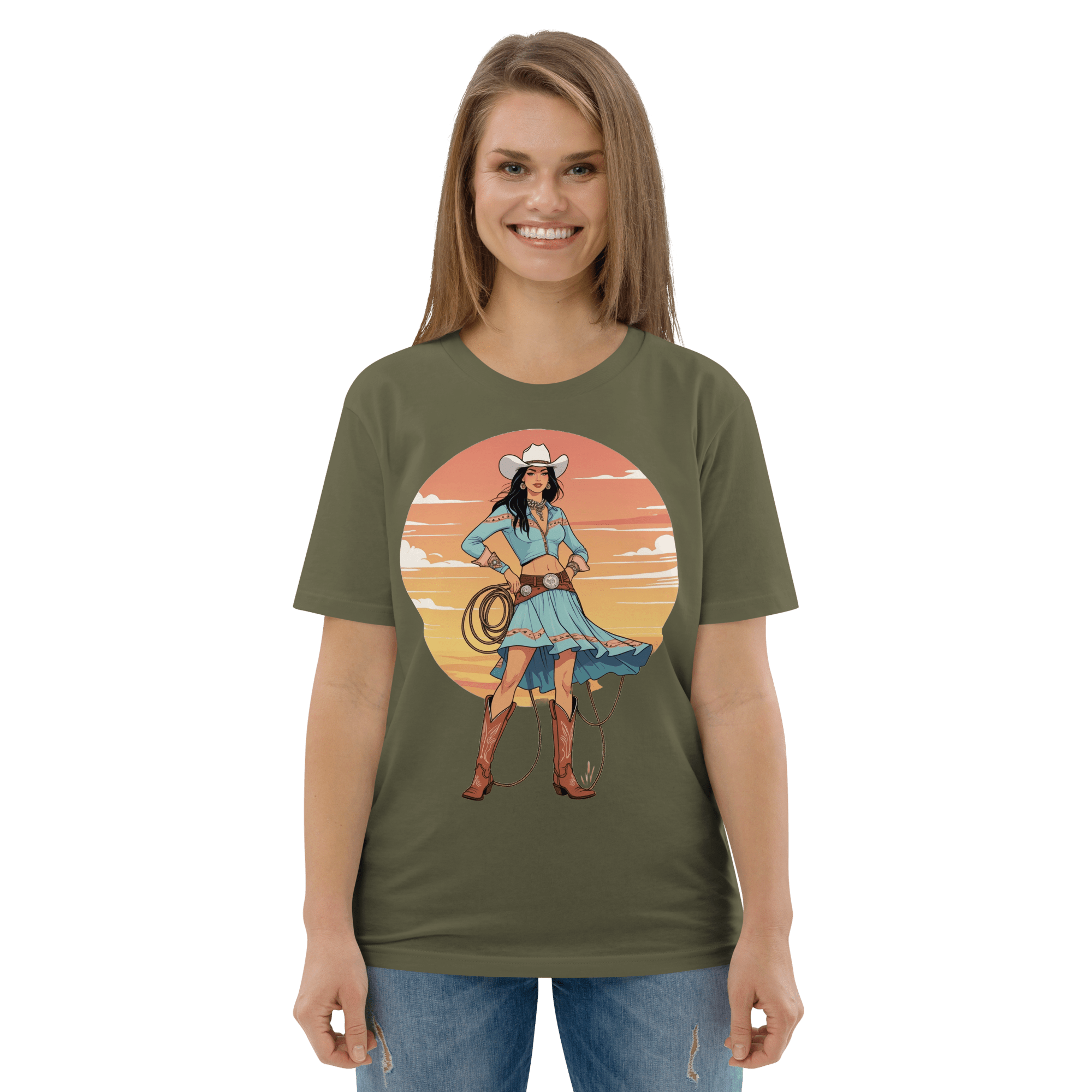 California Cowgirl Chic Organic Cotton T-Shirt - Design Delight Studio