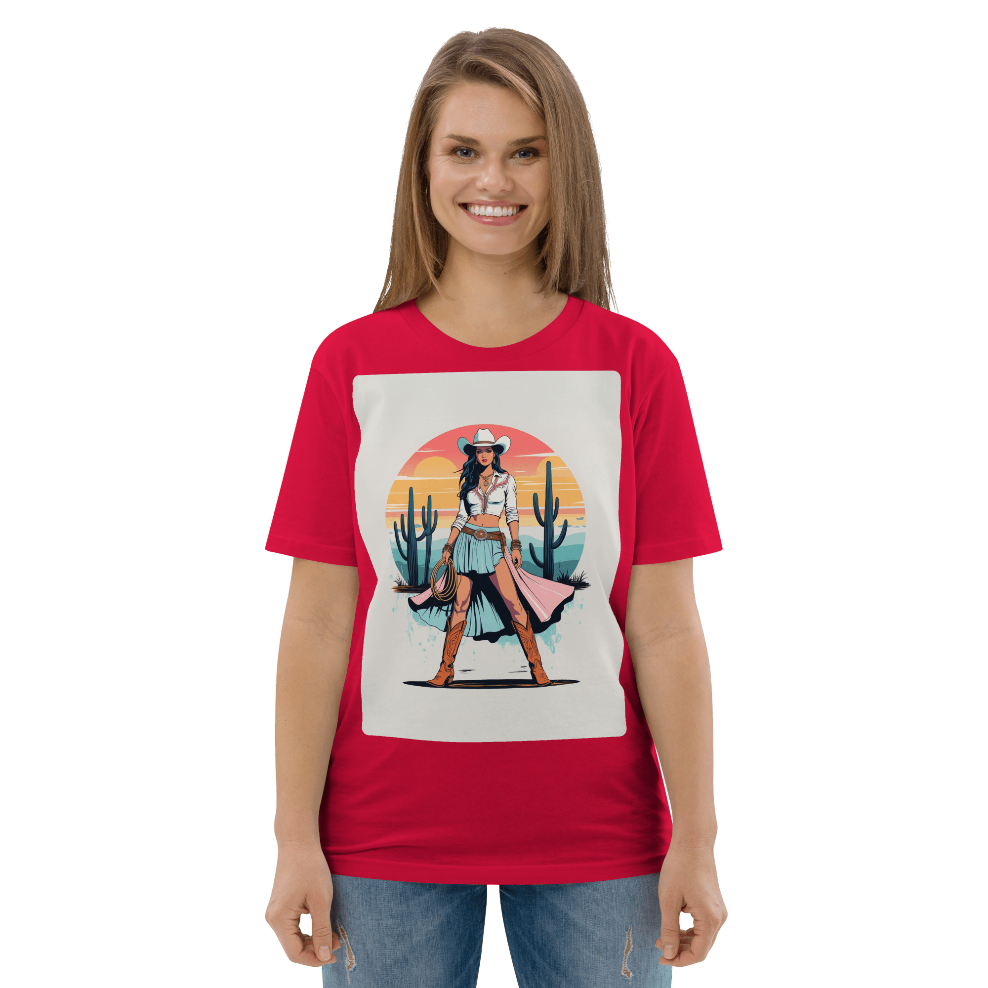 California Cowgirl Chic Organic Cotton T-Shirt - Design Delight Studio