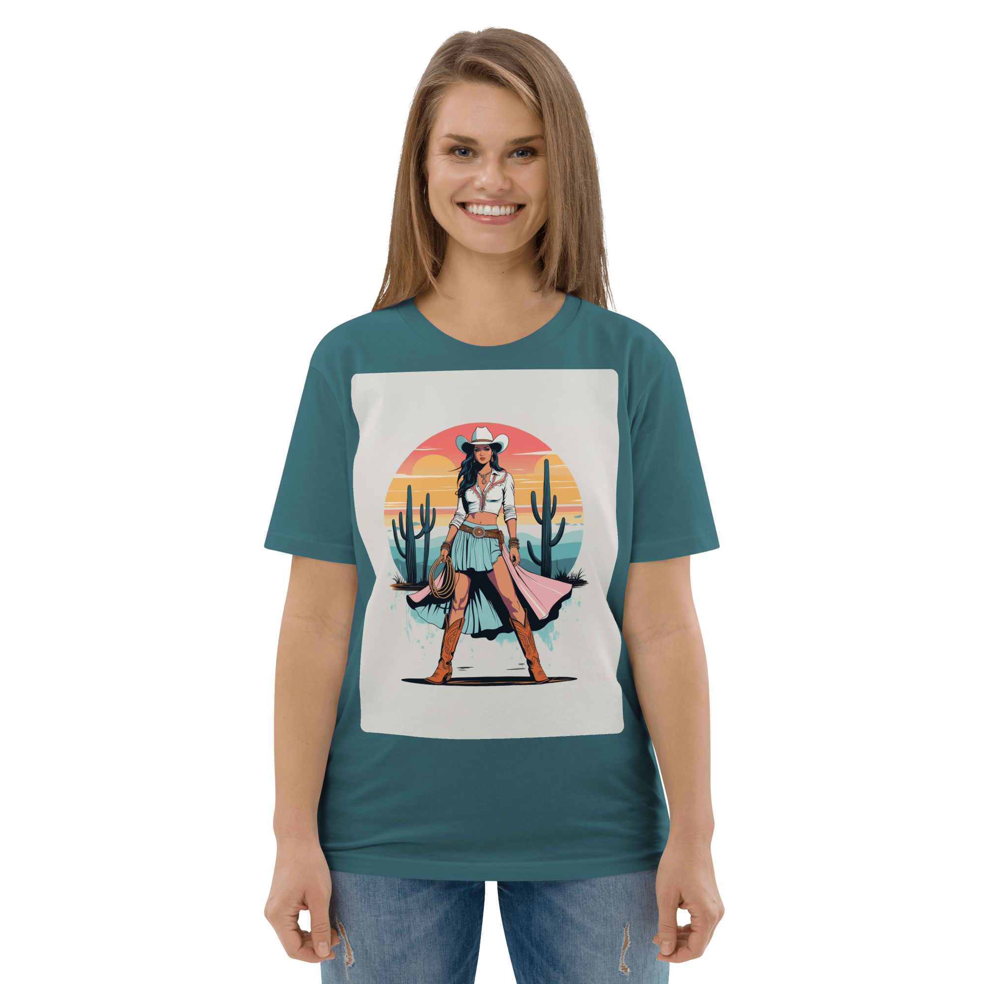 California Cowgirl Chic Organic Cotton T-Shirt - Design Delight Studio