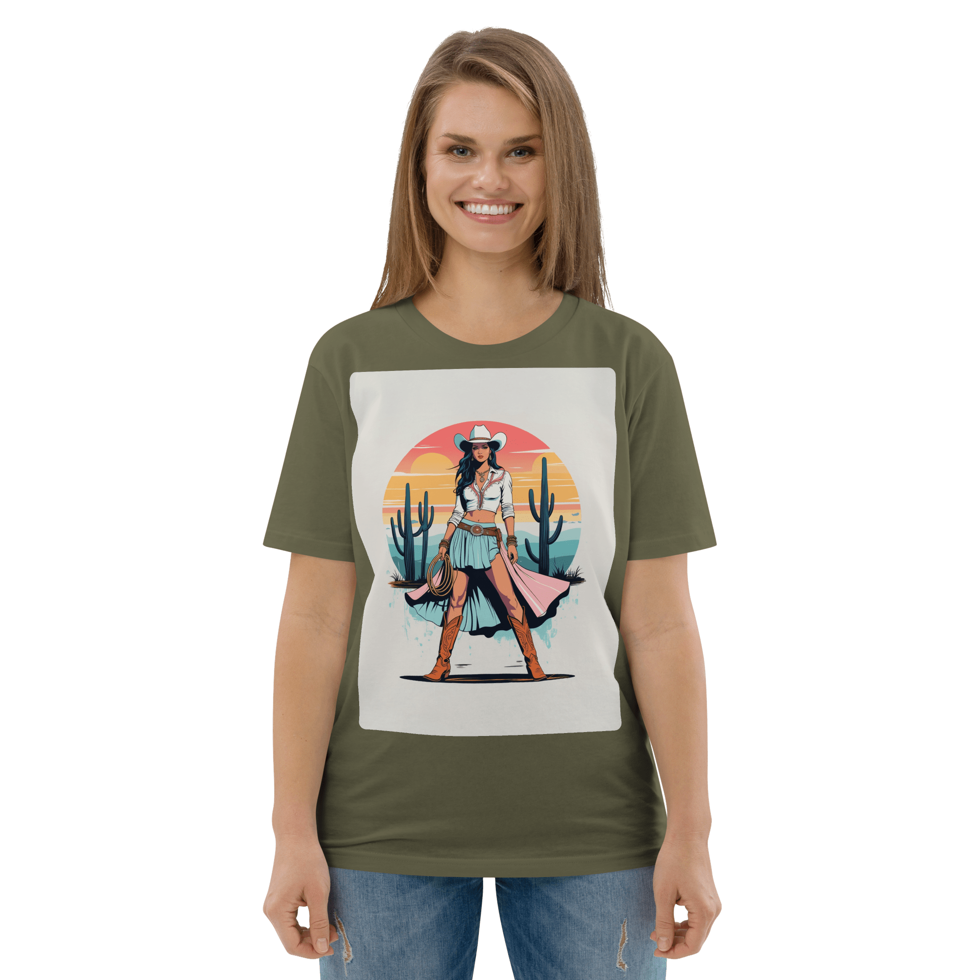 California Cowgirl Chic Organic Cotton T-Shirt - Design Delight Studio