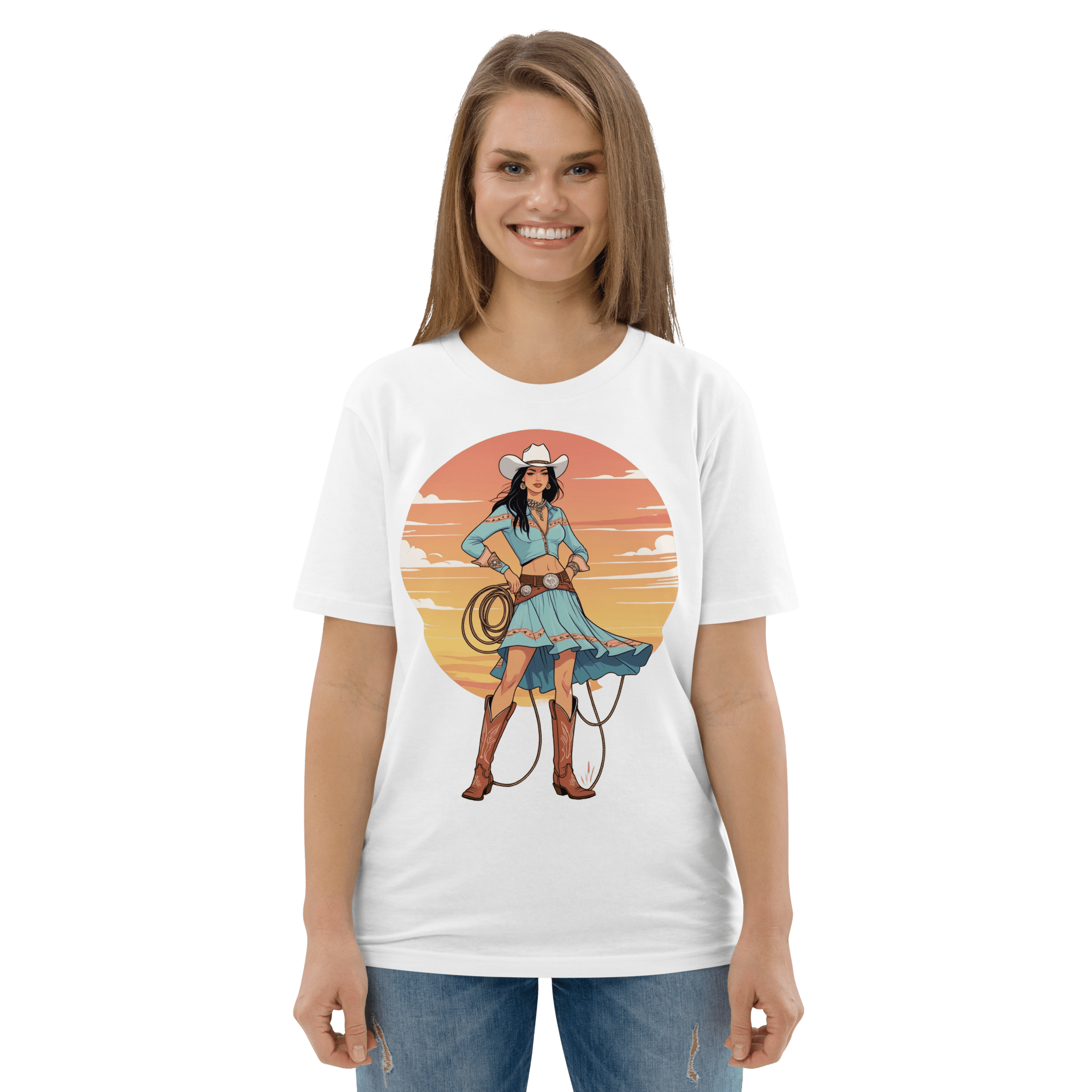California Cowgirl Chic Organic Cotton T-Shirt - Design Delight Studio