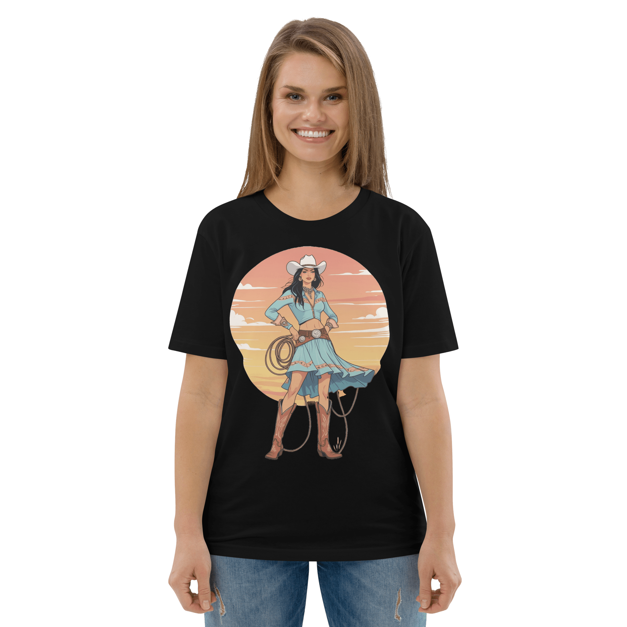 California Cowgirl Chic Organic Cotton T-Shirt - Design Delight Studio
