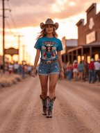 California Cowgirl Chic Organic Cotton T-Shirt - Design Delight Studio