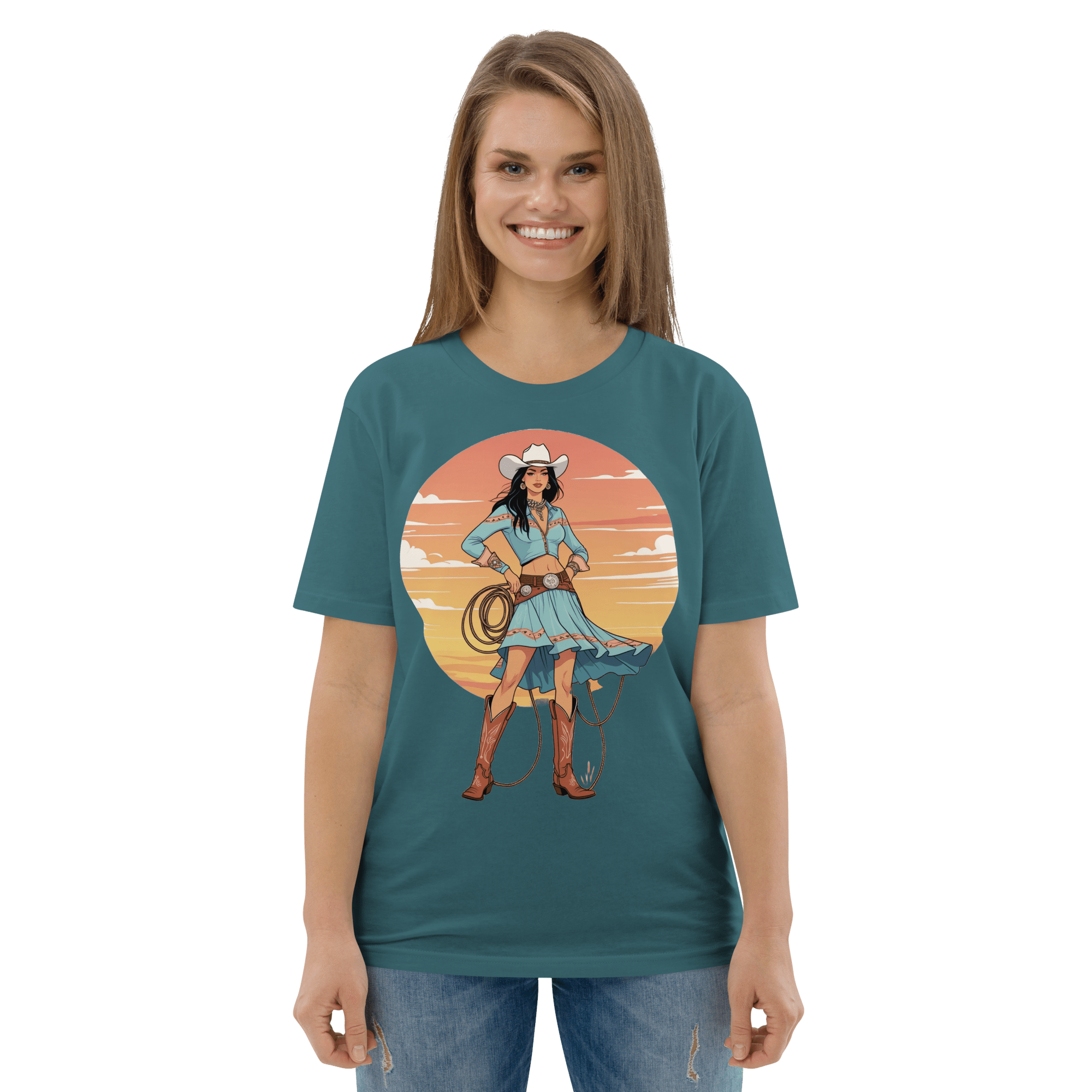 California Cowgirl Chic Organic Cotton T-Shirt - Design Delight Studio