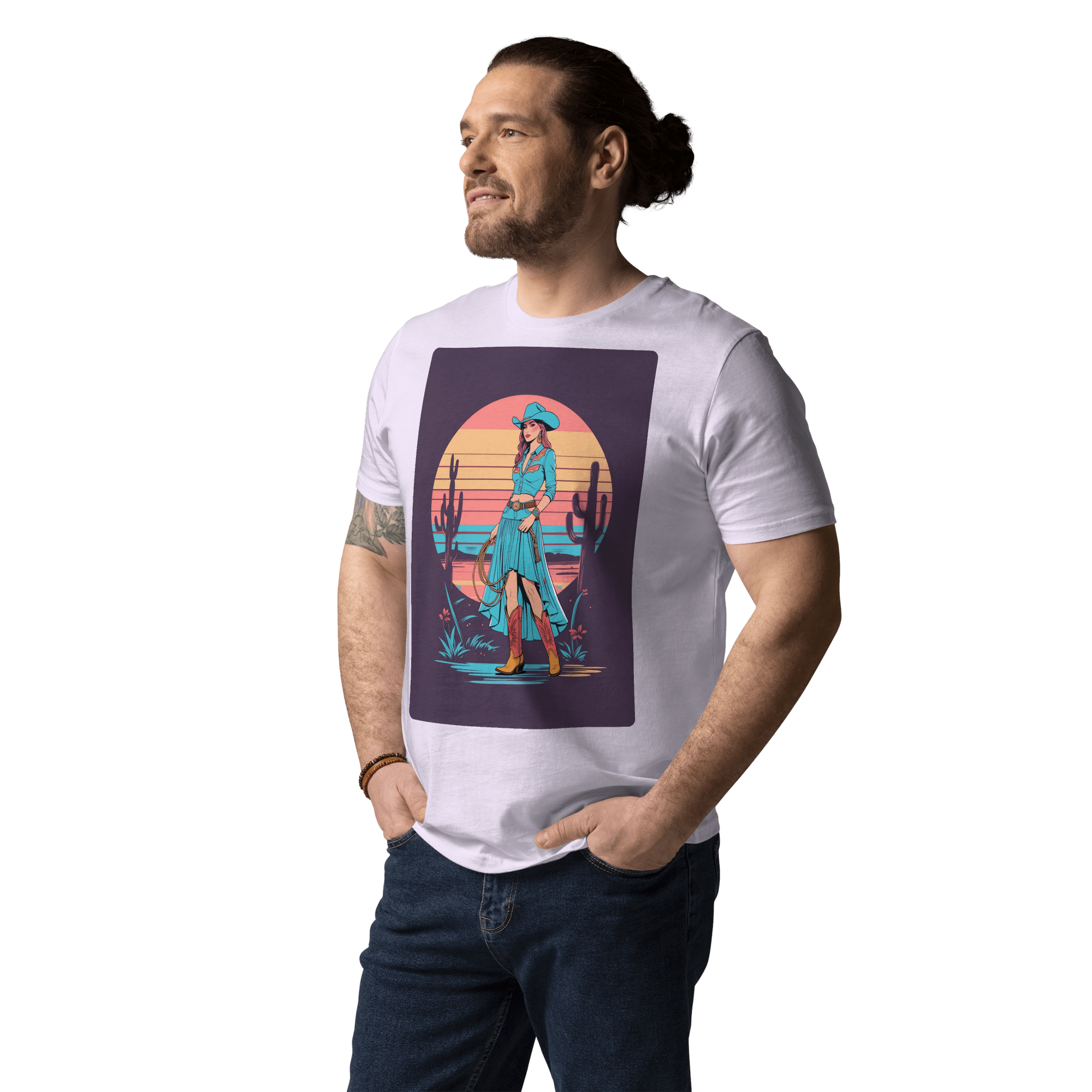 California Cowgirl Chic Organic Cotton T-Shirt – Vintage Western Rodeo Tee - Design Delight Studio