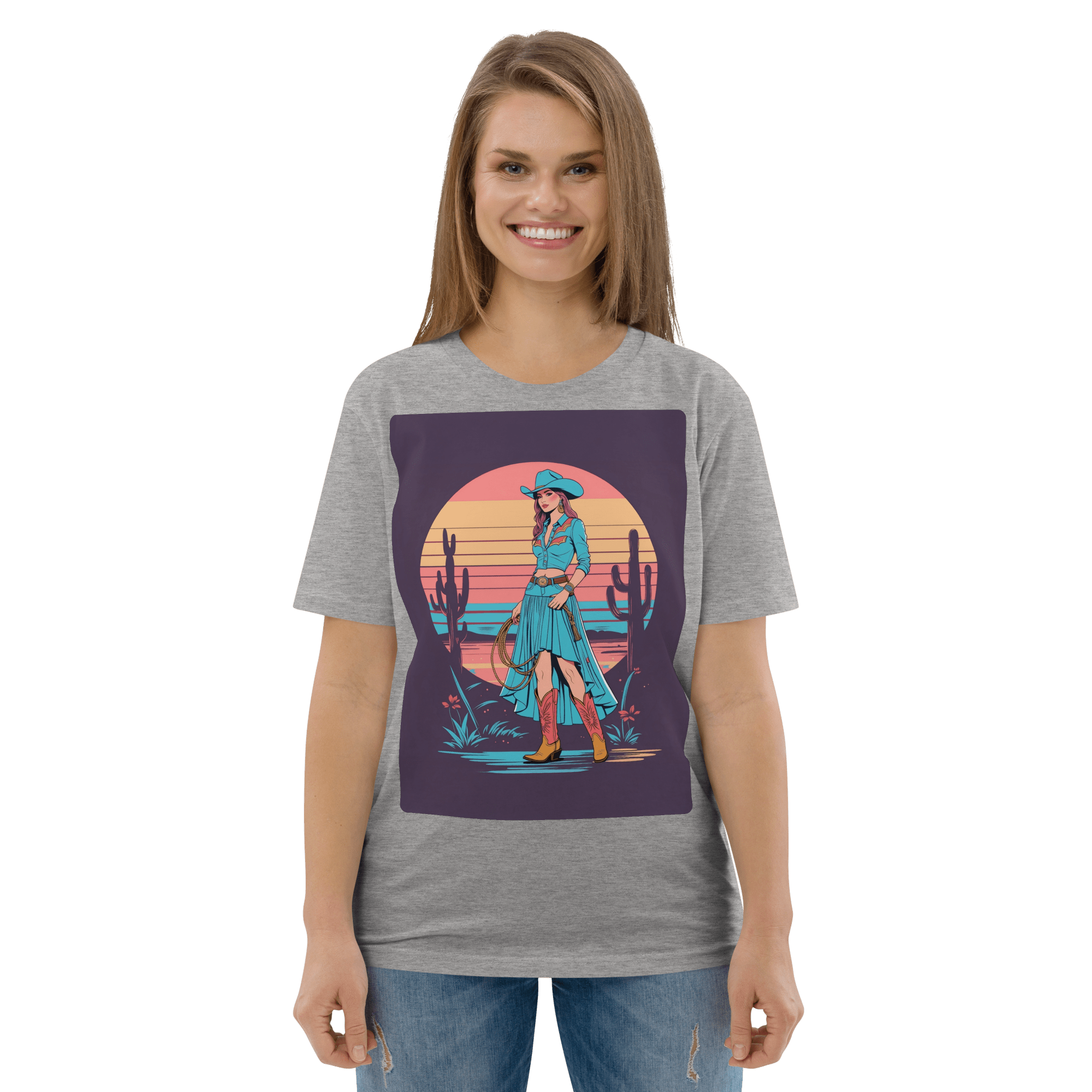California Cowgirl Chic Organic Cotton T-Shirt – Vintage Western Rodeo Tee - Design Delight Studio