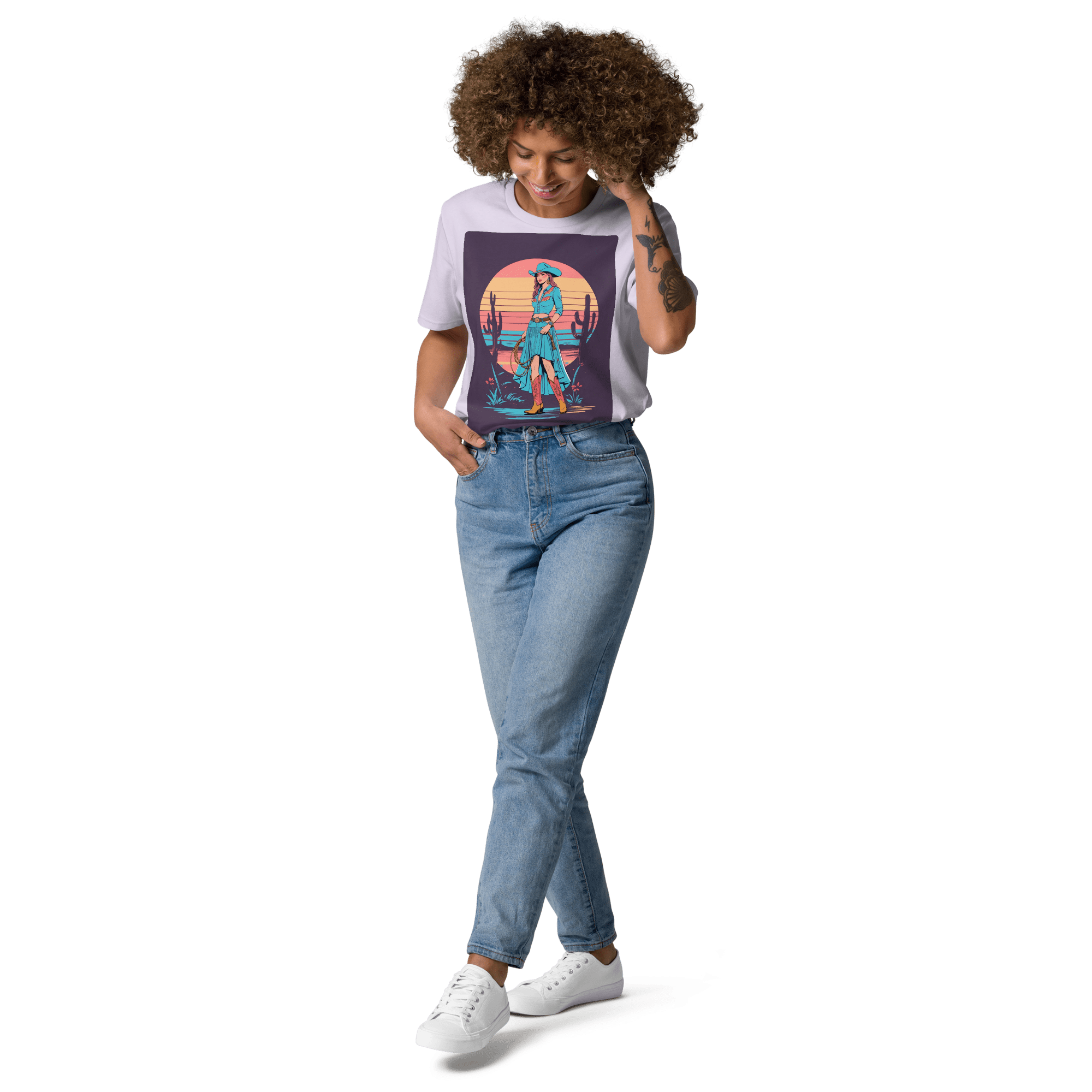 California Cowgirl Chic Organic Cotton T-Shirt – Vintage Western Rodeo Tee - Design Delight Studio