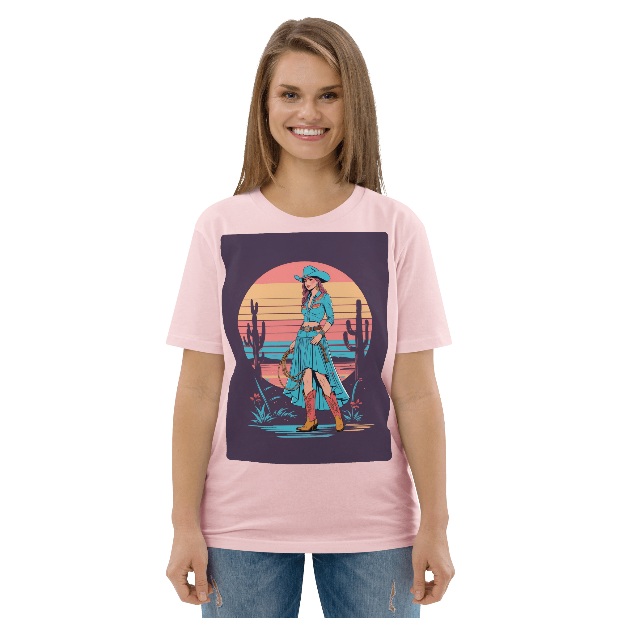 California Cowgirl Chic Organic Cotton T-Shirt – Vintage Western Rodeo Tee - Design Delight Studio