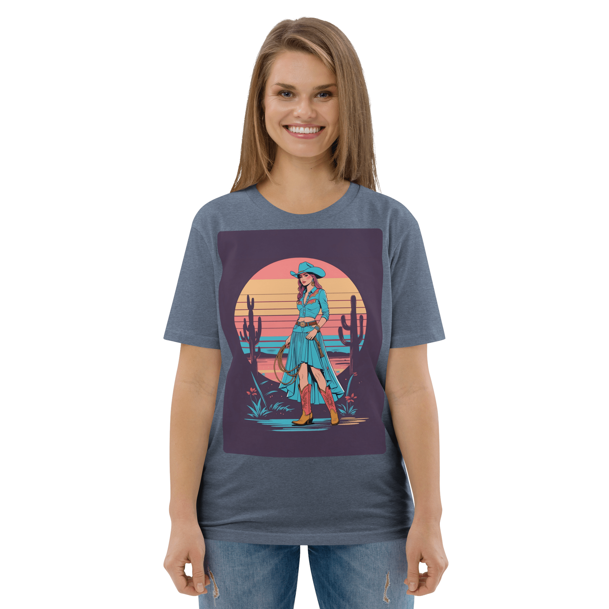 California Cowgirl Chic Organic Cotton T-Shirt – Vintage Western Rodeo Tee - Design Delight Studio
