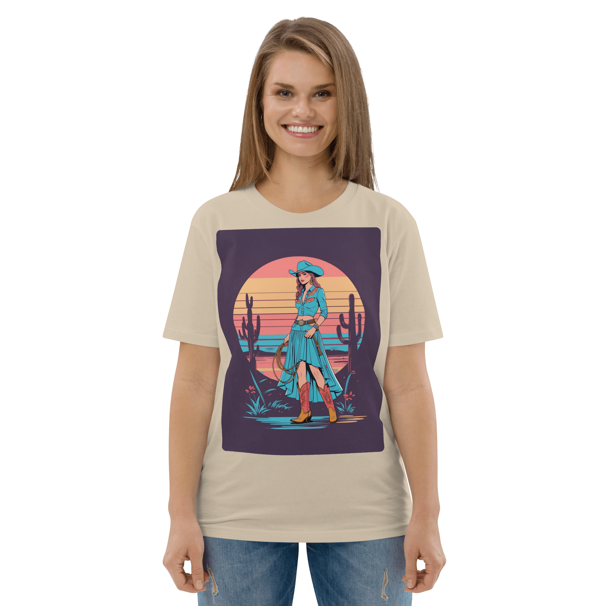 California Cowgirl Chic Organic Cotton T-Shirt – Vintage Western Rodeo Tee - Design Delight Studio