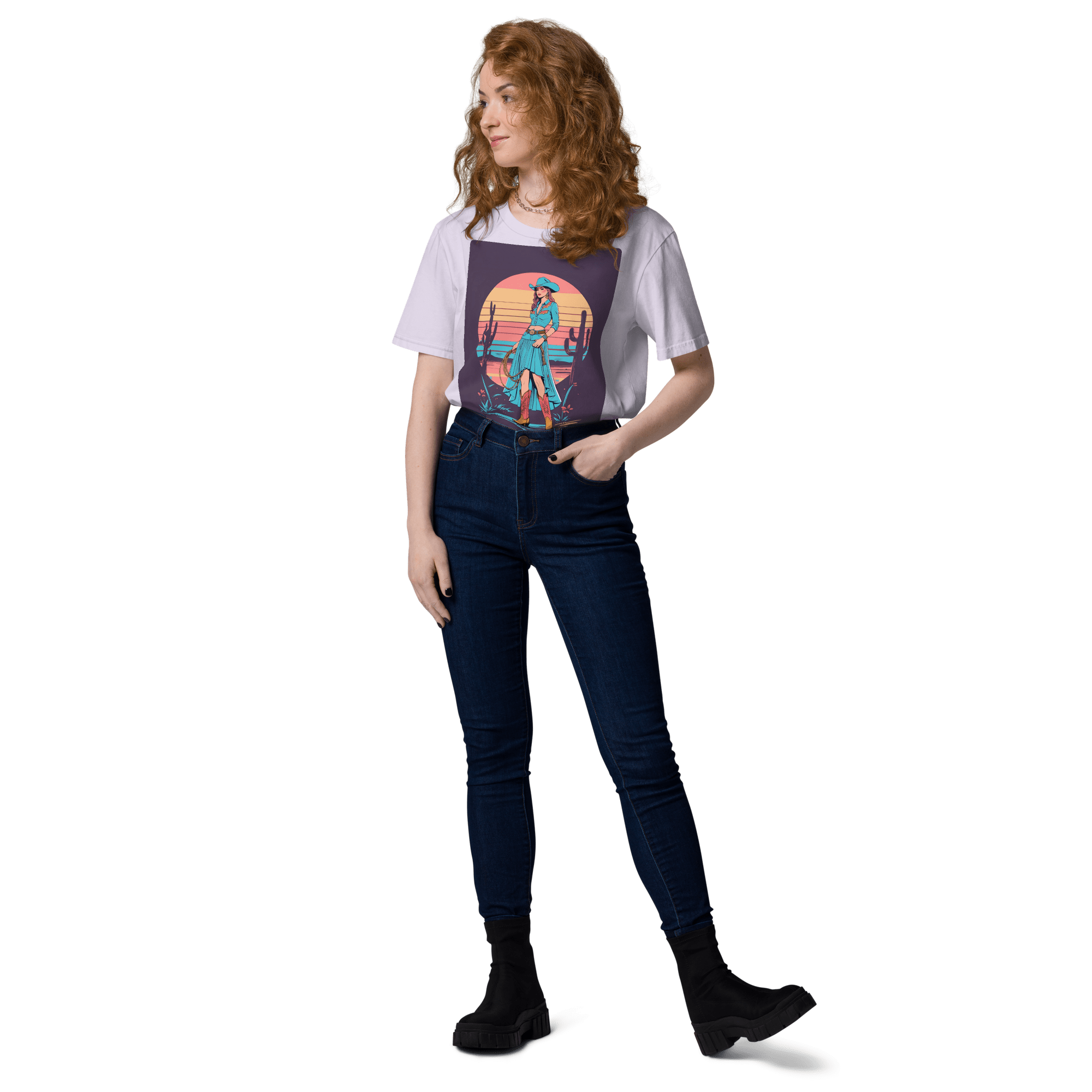 California Cowgirl Chic Organic Cotton T-Shirt – Vintage Western Rodeo Tee - Design Delight Studio