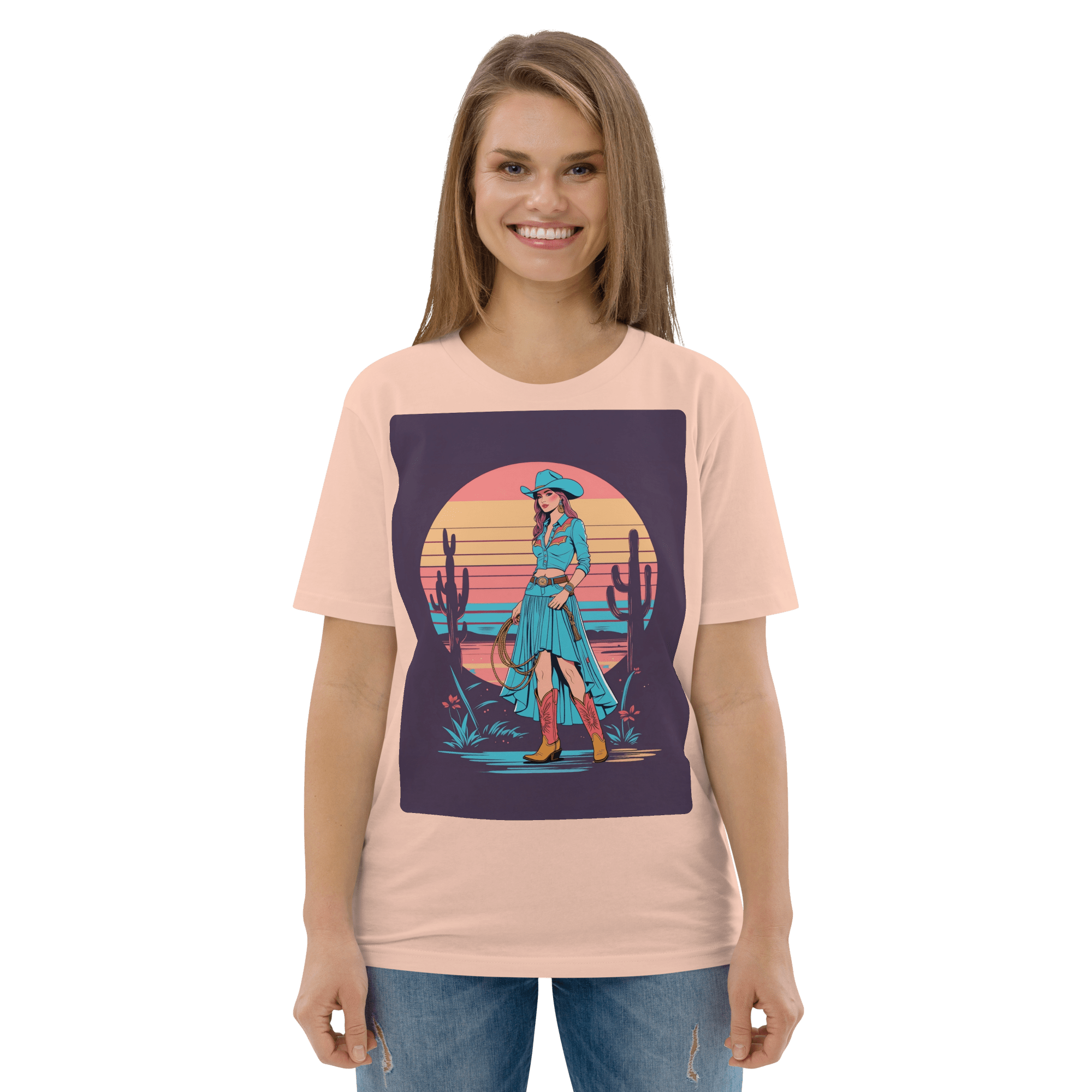 California Cowgirl Chic Organic Cotton T-Shirt – Vintage Western Rodeo Tee - Design Delight Studio