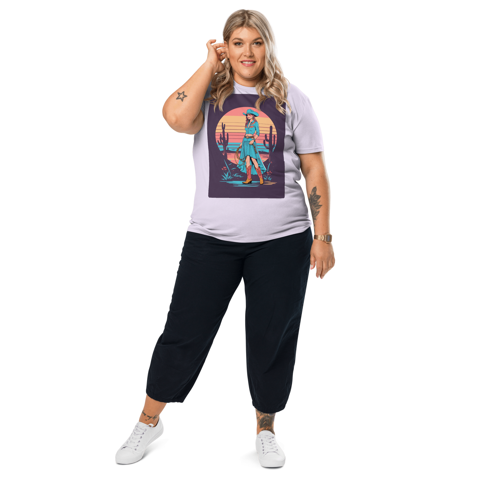 California Cowgirl Chic Organic Cotton T-Shirt – Vintage Western Rodeo Tee - Design Delight Studio