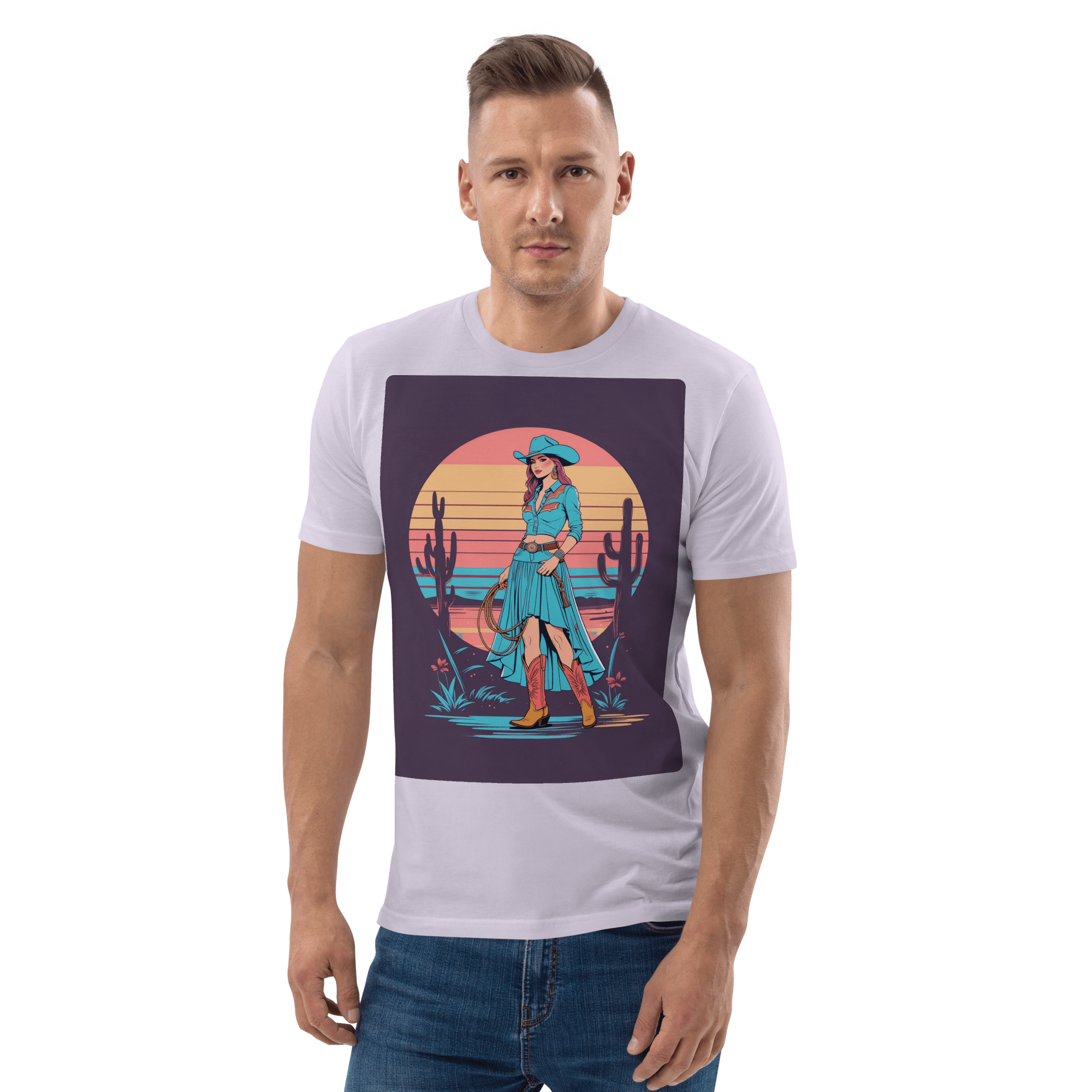 California Cowgirl Chic Organic Cotton T-Shirt – Vintage Western Rodeo Tee - Design Delight Studio