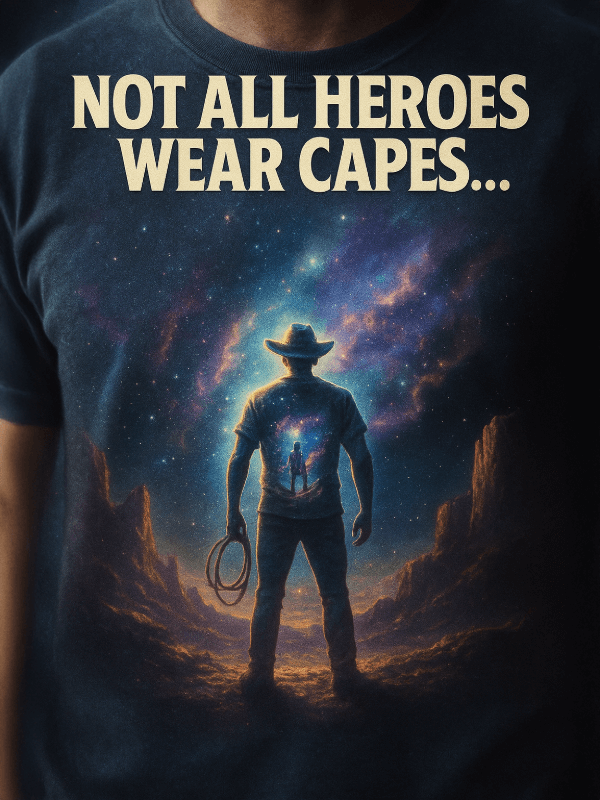 Cosmic Cowboy Organic Cotton T-Shirt - Space Western Graphic Tee - Design Delight Studio
