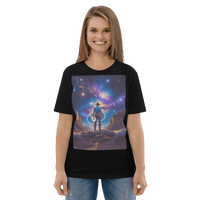 Cosmic Cowboy Organic Cotton T-Shirt - Western Space Art Tee - Design Delight Studio