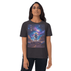 Cosmic Cowboy Organic Cotton T-Shirt - Western Space Art Tee - Design Delight Studio