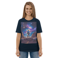 Cosmic Cowboy Organic Cotton T-Shirt - Western Space Art Tee - Design Delight Studio