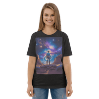 Cosmic Cowboy Organic Cotton T-Shirt - Western Space Art Tee - Design Delight Studio