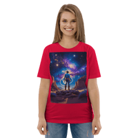 Cosmic Cowboy Organic Cotton T-Shirt - Western Space Art Tee - Design Delight Studio