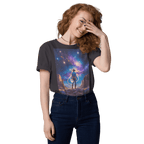 Cosmic Cowboy Organic Cotton T-Shirt - Western Space Art Tee - Design Delight Studio