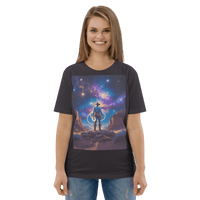 Cosmic Cowboy Organic Cotton T-Shirt - Western Space Art Tee - Design Delight Studio