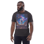 Cosmic Cowboy Organic Cotton T-Shirt - Western Space Art Tee - Design Delight Studio