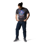 Cosmic Cowboy Organic Cotton T-Shirt - Western Space Art Tee - Design Delight Studio