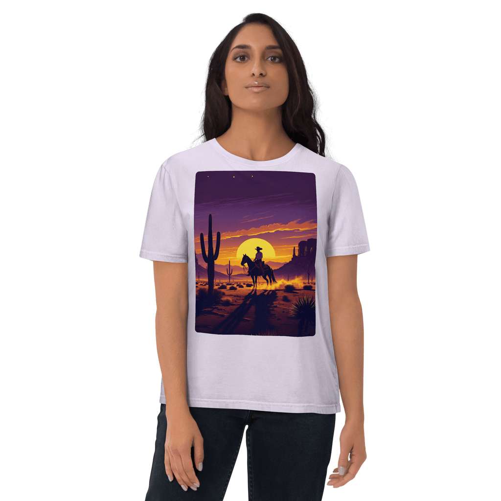 Desert Cowboy Organic Cotton T-Shirt - Western Sunset Graphic Tee - Design Delight Studio