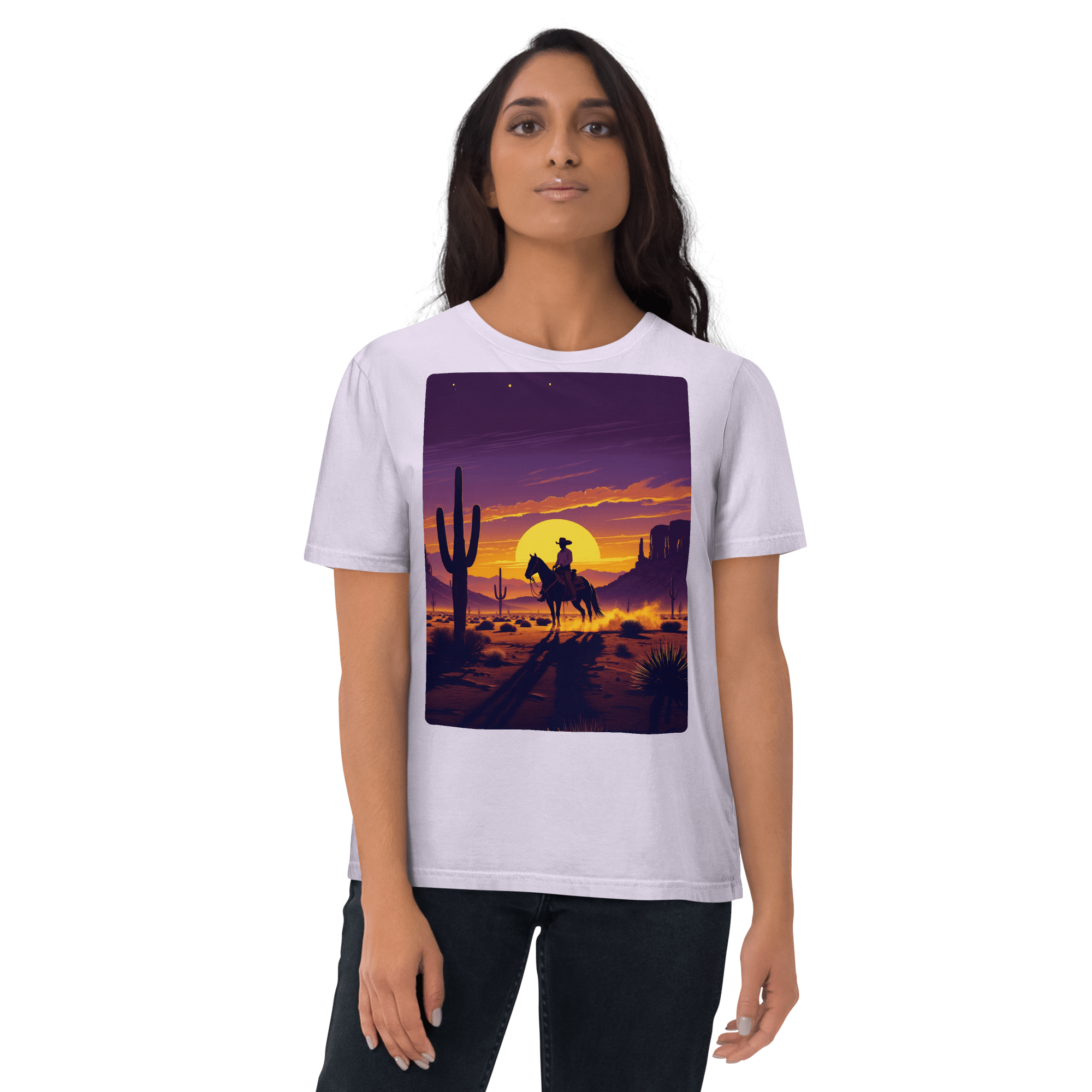 Desert Cowboy Organic Cotton T-Shirt - Western Sunset Graphic Tee - Design Delight Studio