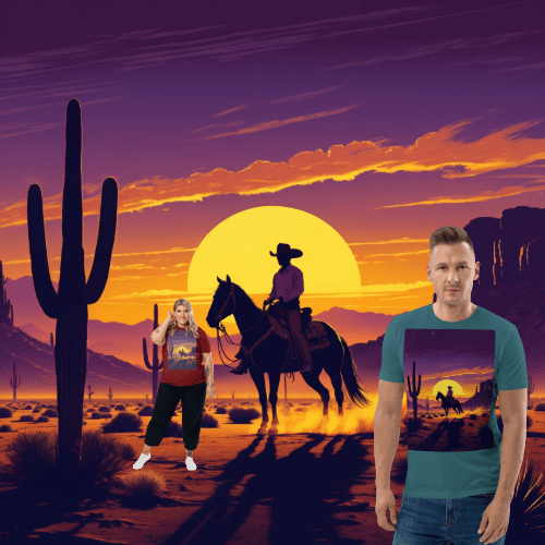 Desert Cowboy Organic Cotton T-Shirt - Western Sunset Graphic Tee - Design Delight Studio