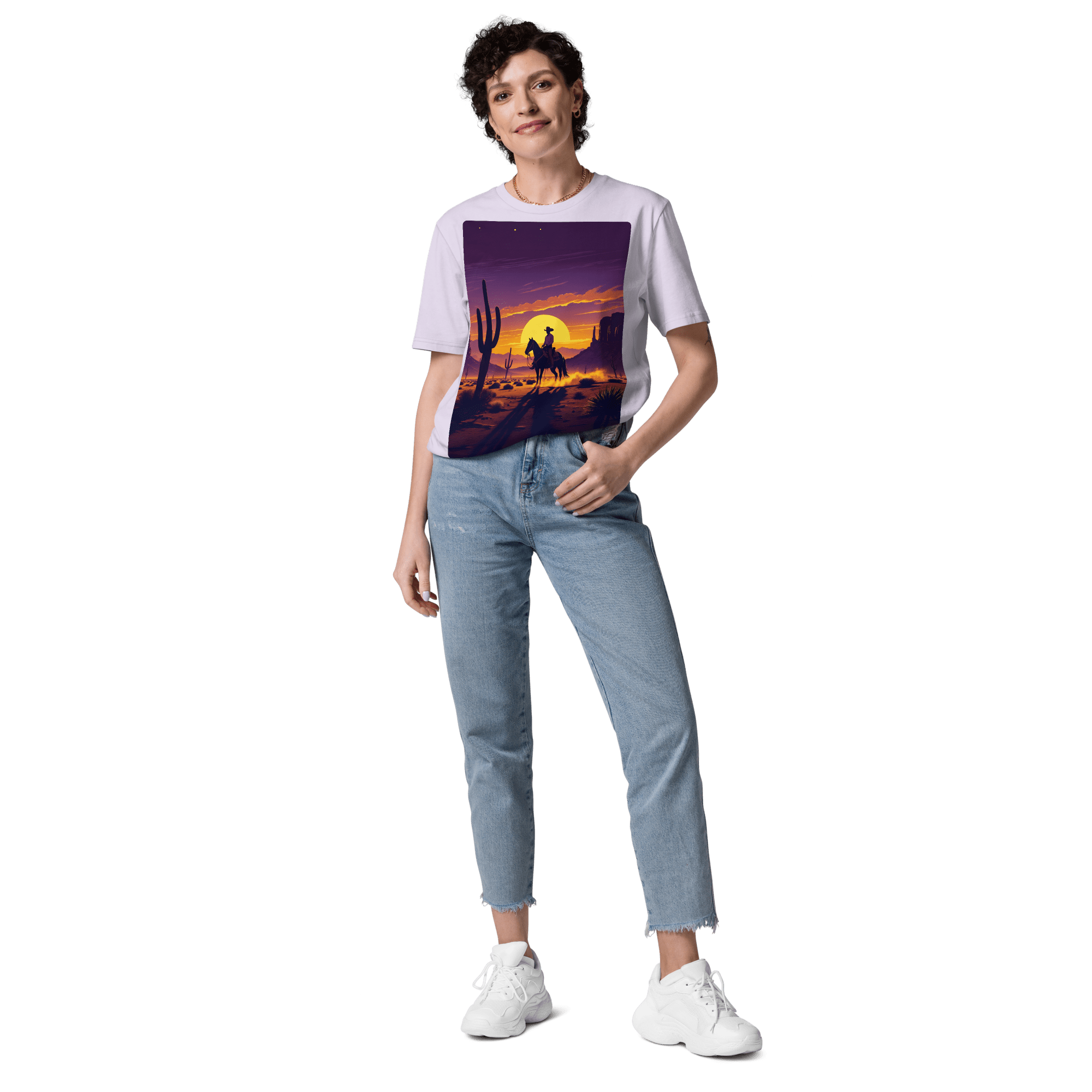 Desert Cowboy Organic Cotton T-Shirt - Western Sunset Graphic Tee - Design Delight Studio
