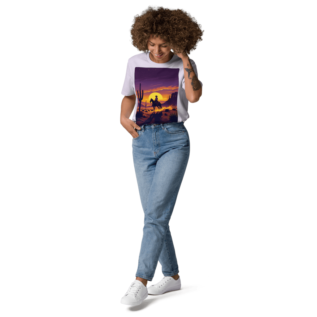 Desert Cowboy Organic Cotton T-Shirt - Western Sunset Graphic Tee - Design Delight Studio