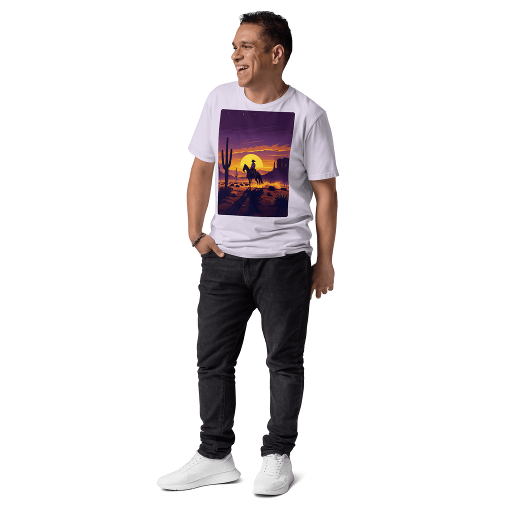 Desert Cowboy Organic Cotton T-Shirt - Western Sunset Graphic Tee - Design Delight Studio
