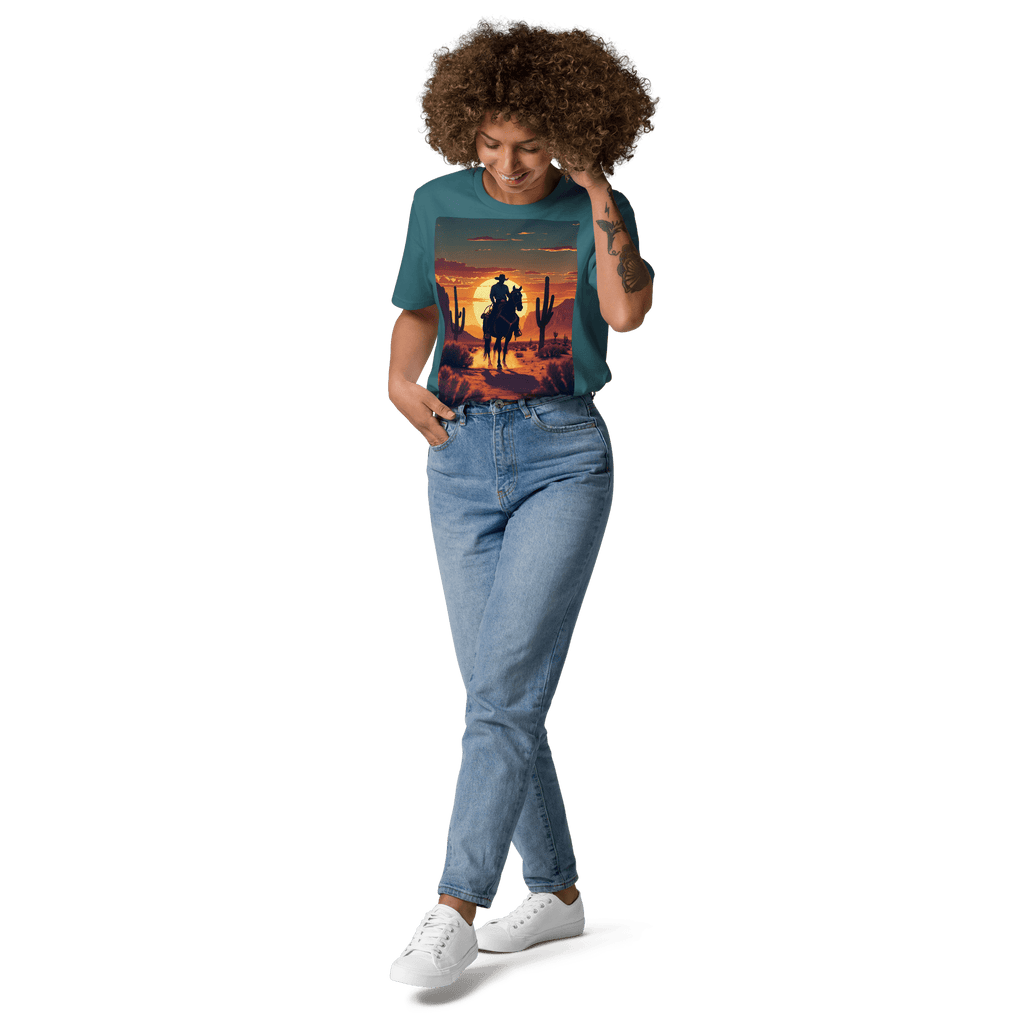 Desert Cowboy Silhouette T-Shirt - Organic Cotton Western Tee - Design Delight Studio