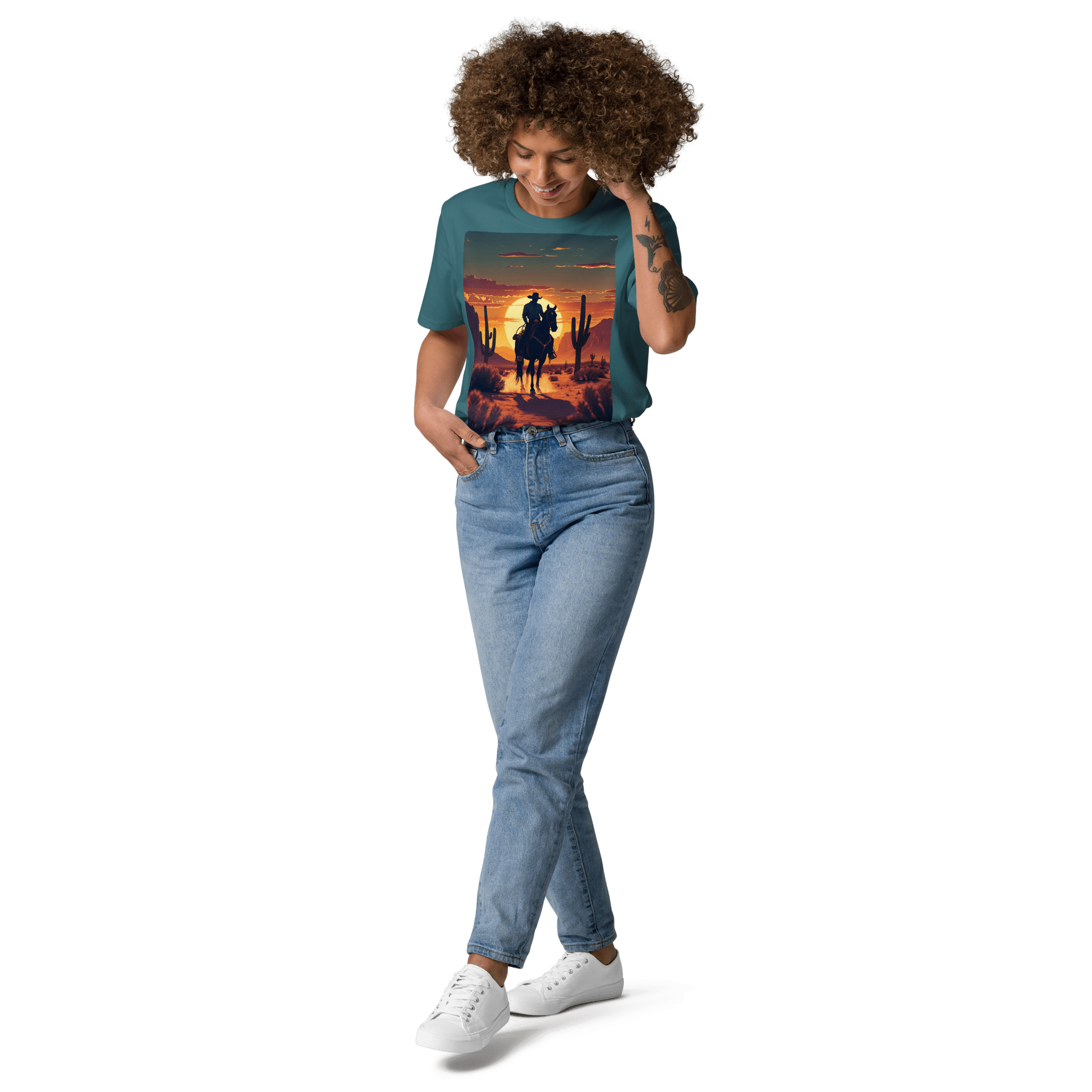 Desert Cowboy Silhouette T-Shirt - Organic Cotton Western Tee - Design Delight Studio