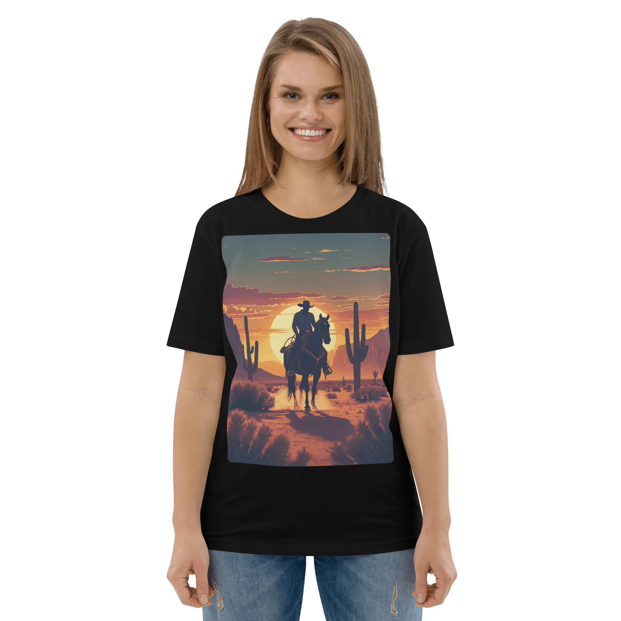 Desert Cowboy Silhouette T-Shirt - Organic Cotton Western Tee - Design Delight Studio