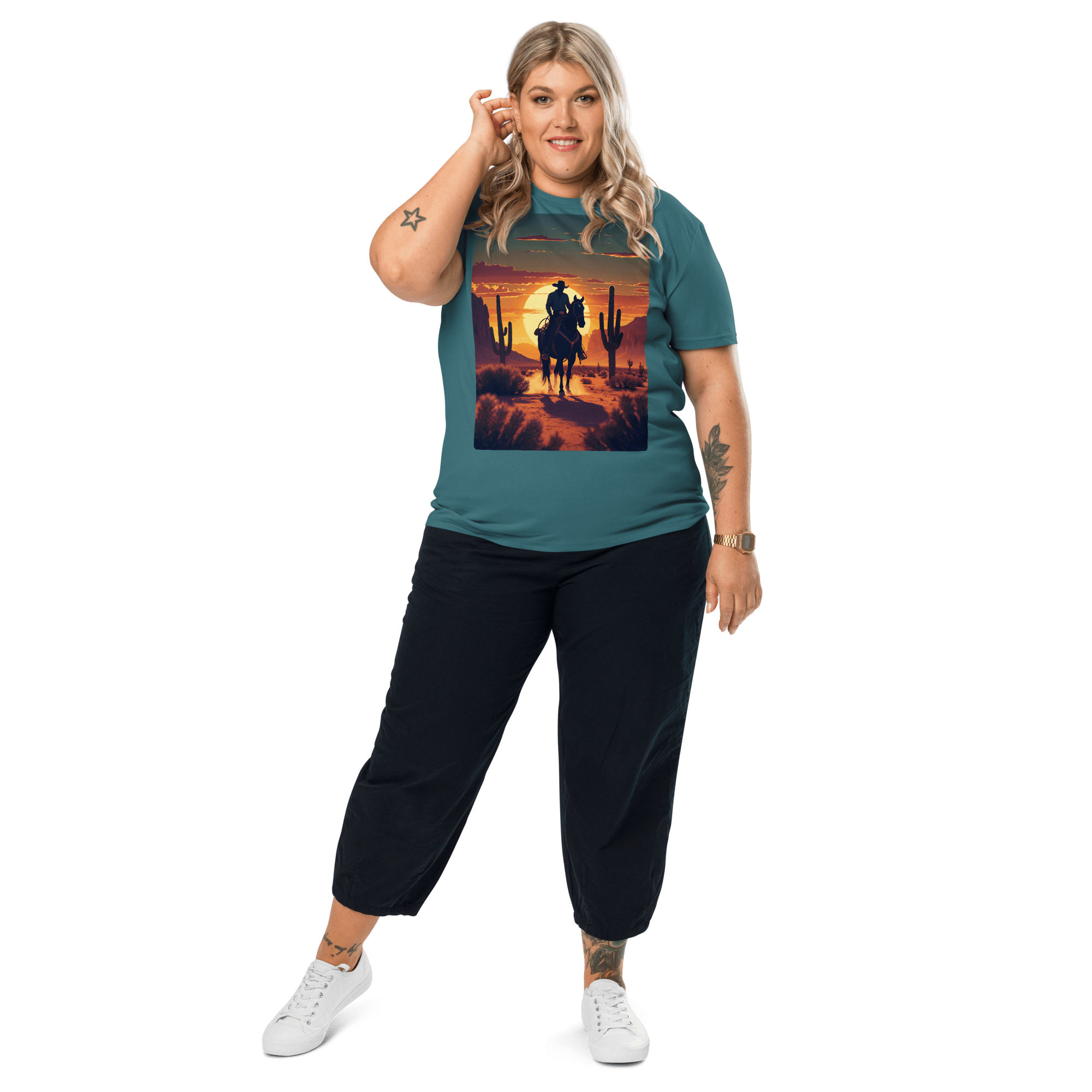 Desert Cowboy Silhouette T-Shirt - Organic Cotton Western Tee - Design Delight Studio