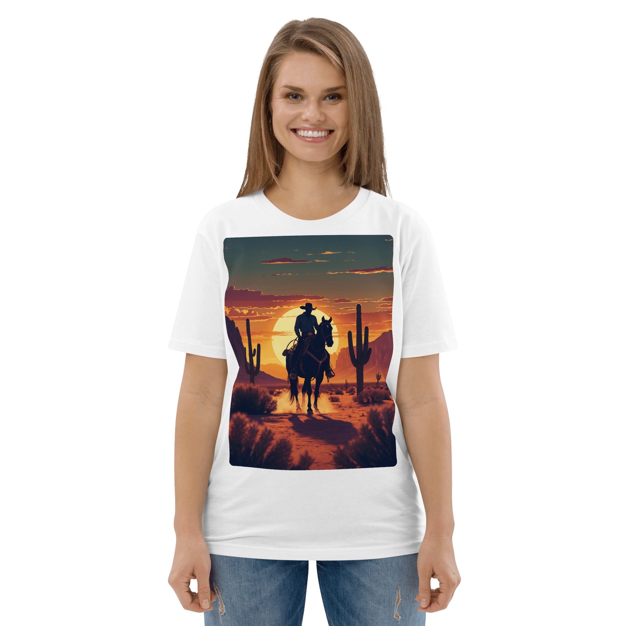 Desert Cowboy Silhouette T-Shirt - Organic Cotton Western Tee - Design Delight Studio