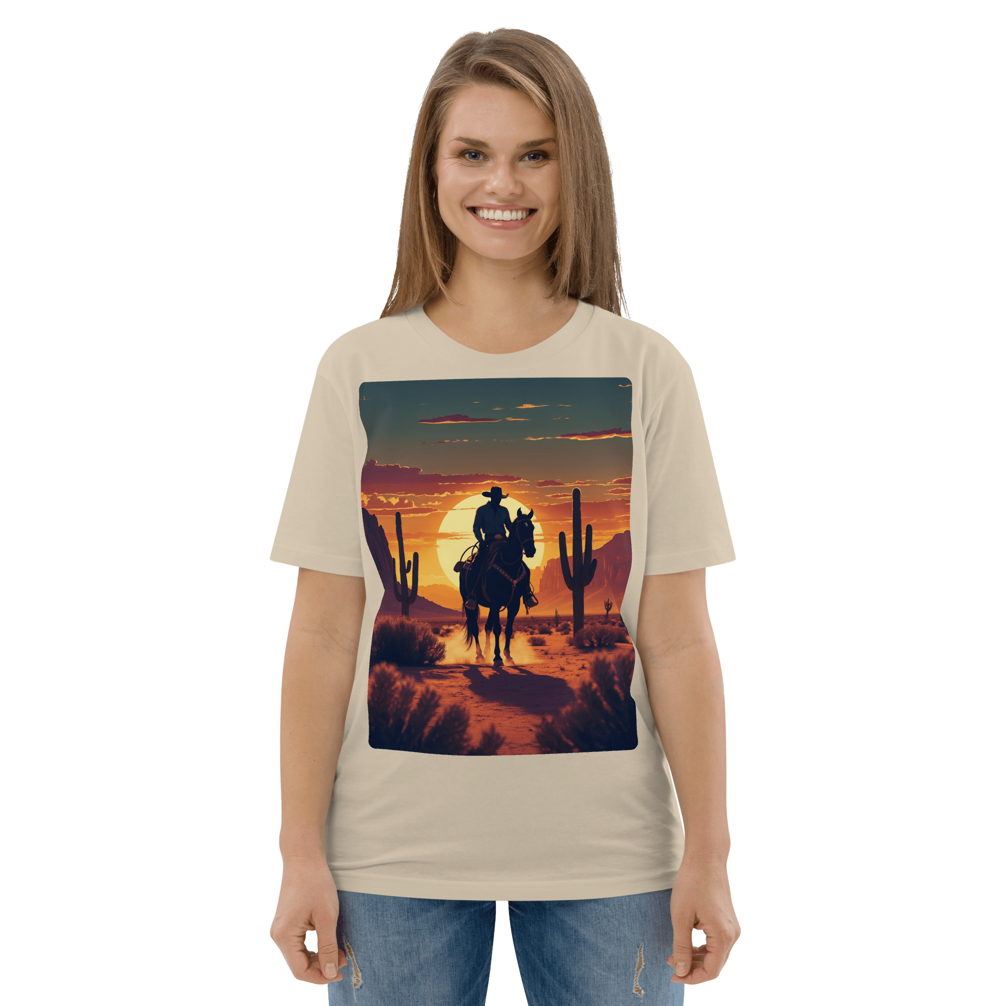 Desert Cowboy Silhouette T-Shirt - Organic Cotton Western Tee - Design Delight Studio