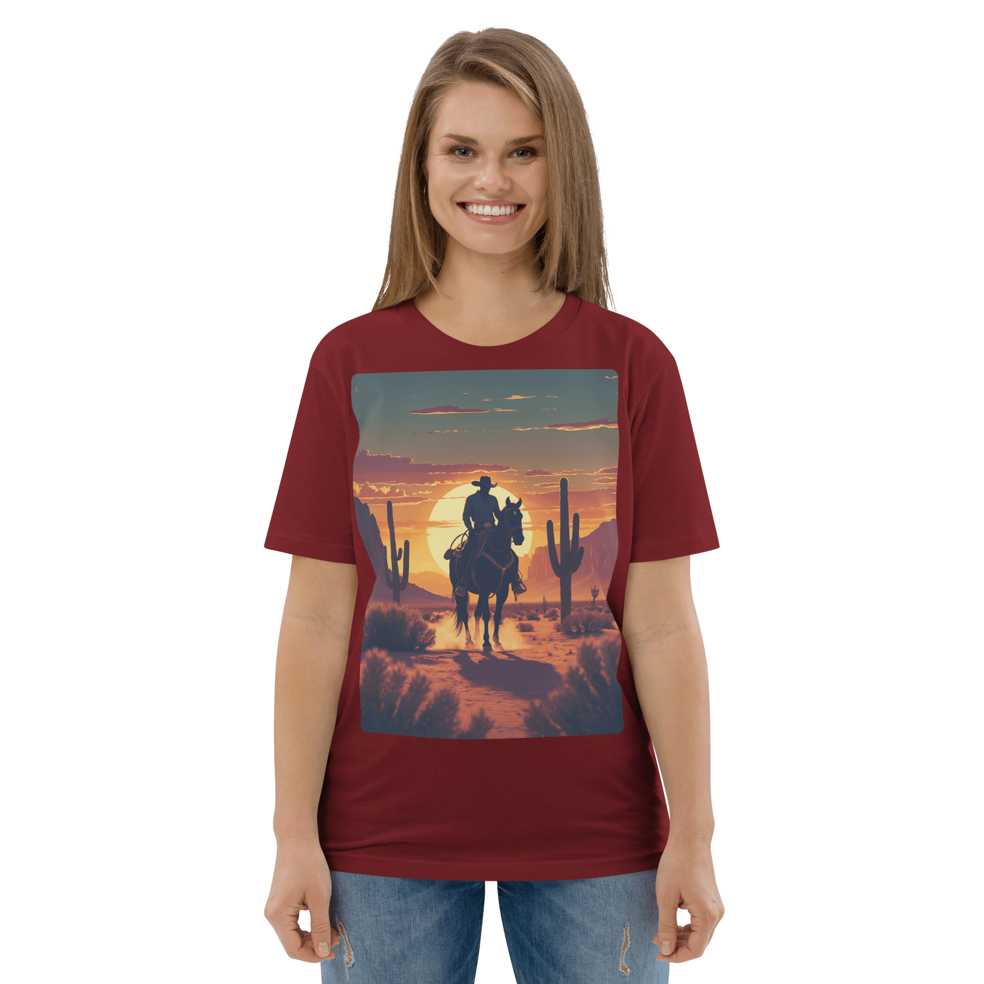 Desert Cowboy Silhouette T-Shirt - Organic Cotton Western Tee - Design Delight Studio