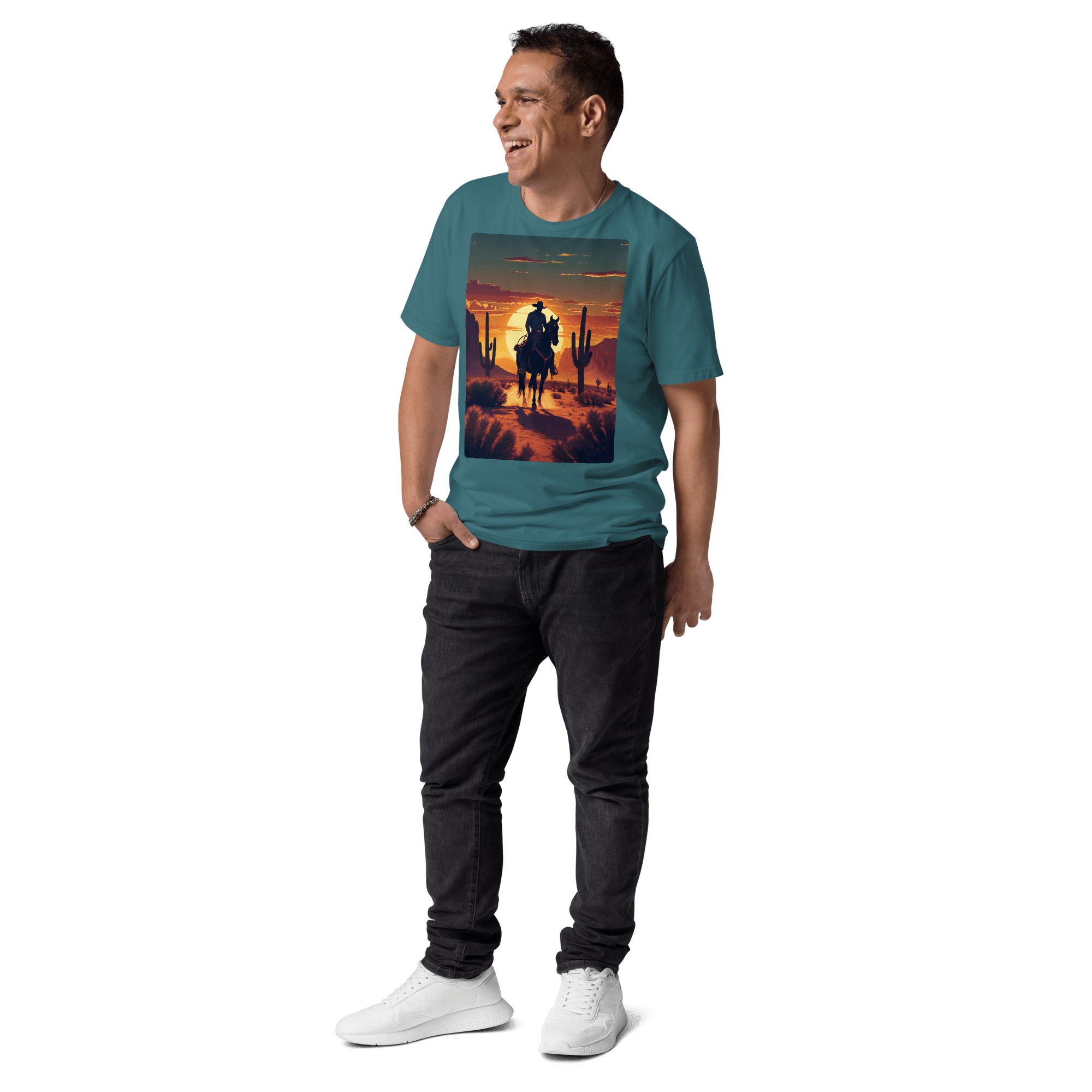 Desert Cowboy Silhouette T-Shirt - Organic Cotton Western Tee - Design Delight Studio