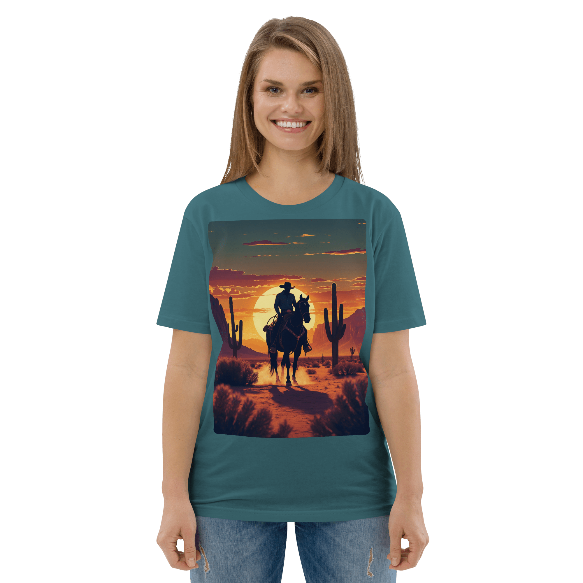 Desert Cowboy Silhouette T-Shirt - Organic Cotton Western Tee - Design Delight Studio