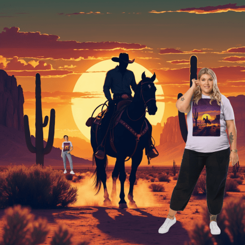 Desert Cowboy Silhouette T-Shirt - Organic Cotton Western Tee - Design Delight Studio