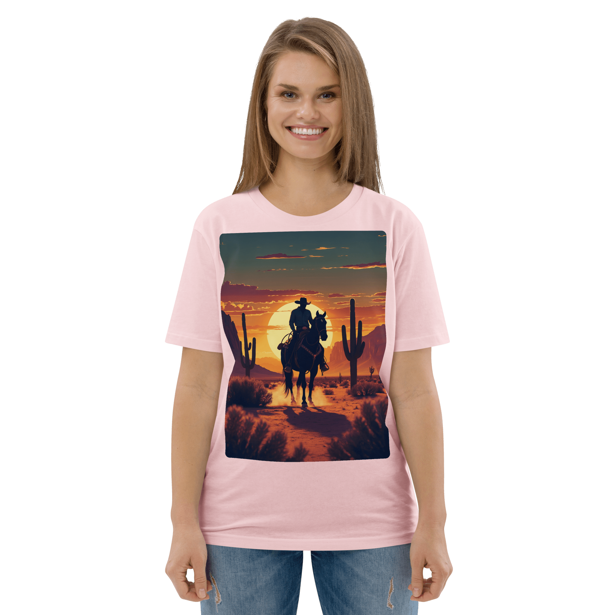 Desert Cowboy Silhouette T-Shirt - Organic Cotton Western Tee - Design Delight Studio