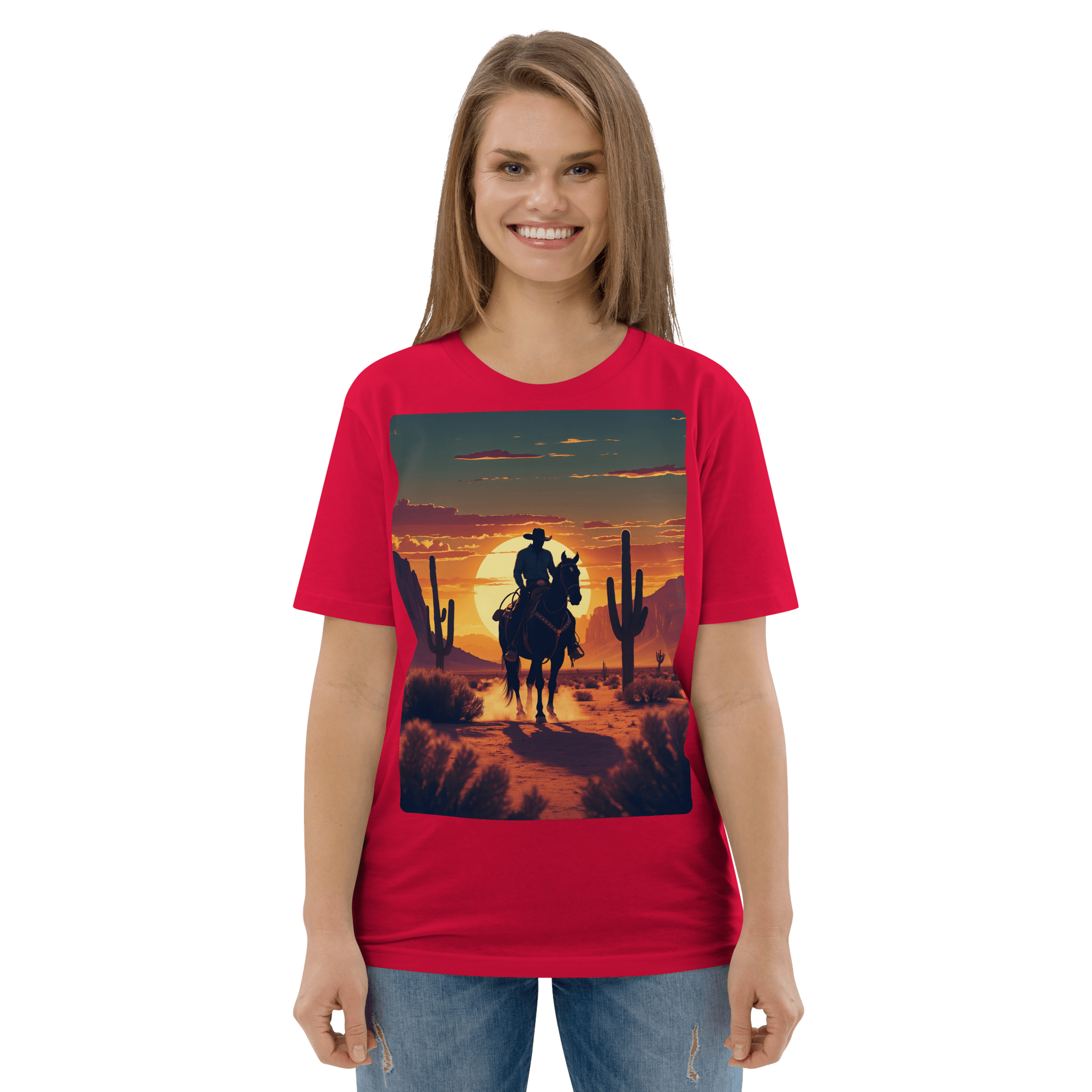 Desert Cowboy Silhouette T-Shirt - Organic Cotton Western Tee - Design Delight Studio