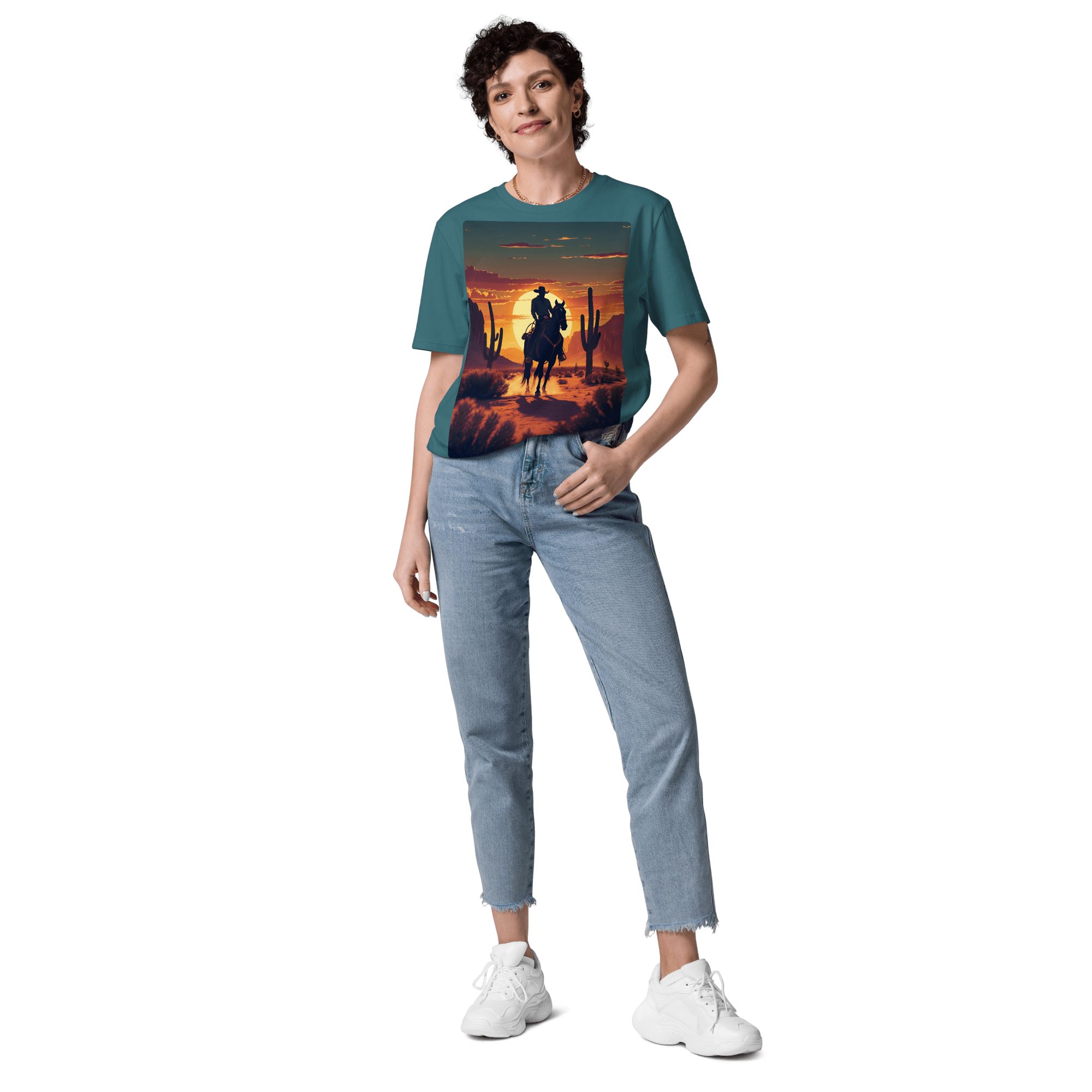 Desert Cowboy Silhouette T-Shirt - Organic Cotton Western Tee - Design Delight Studio