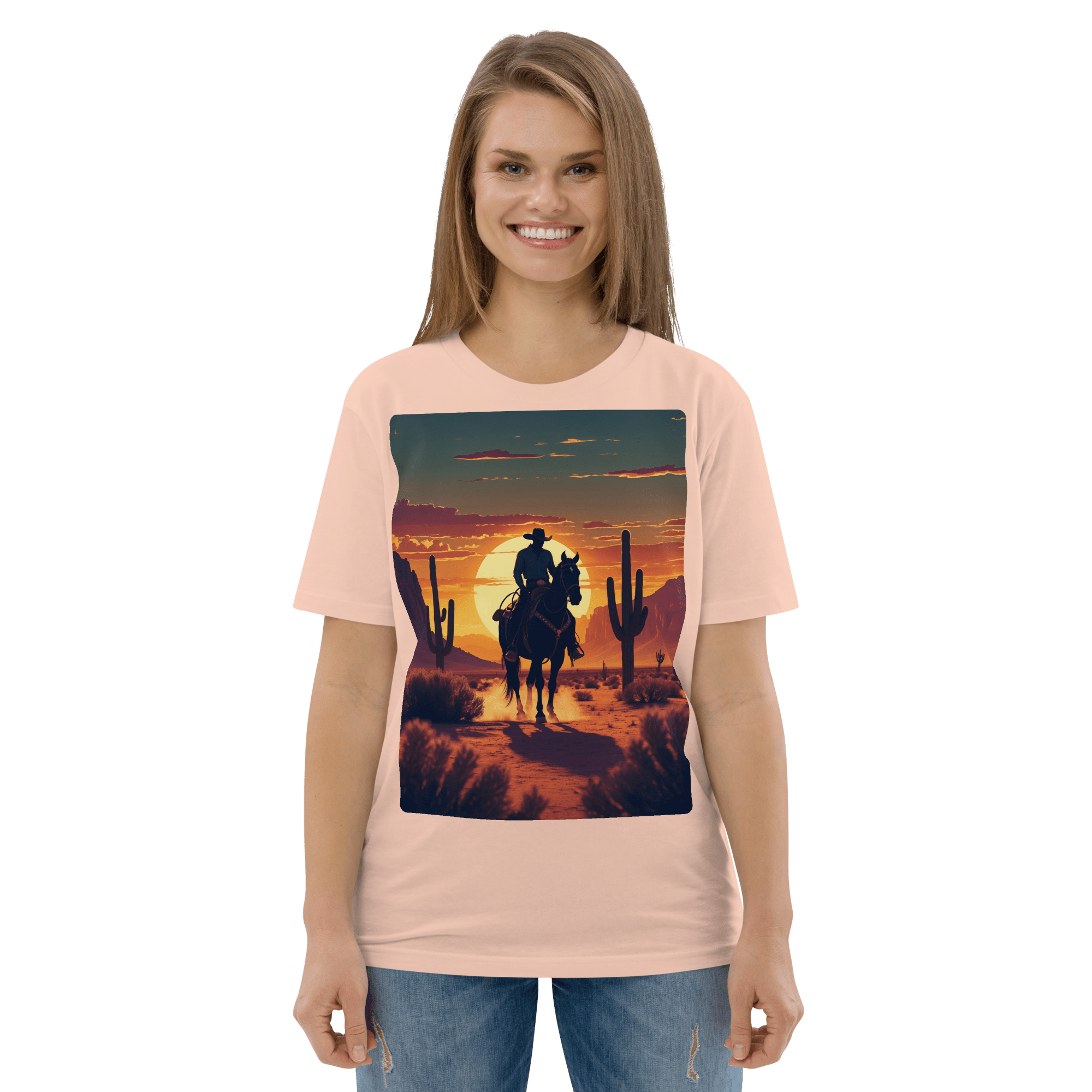 Desert Cowboy Silhouette T-Shirt - Organic Cotton Western Tee - Design Delight Studio