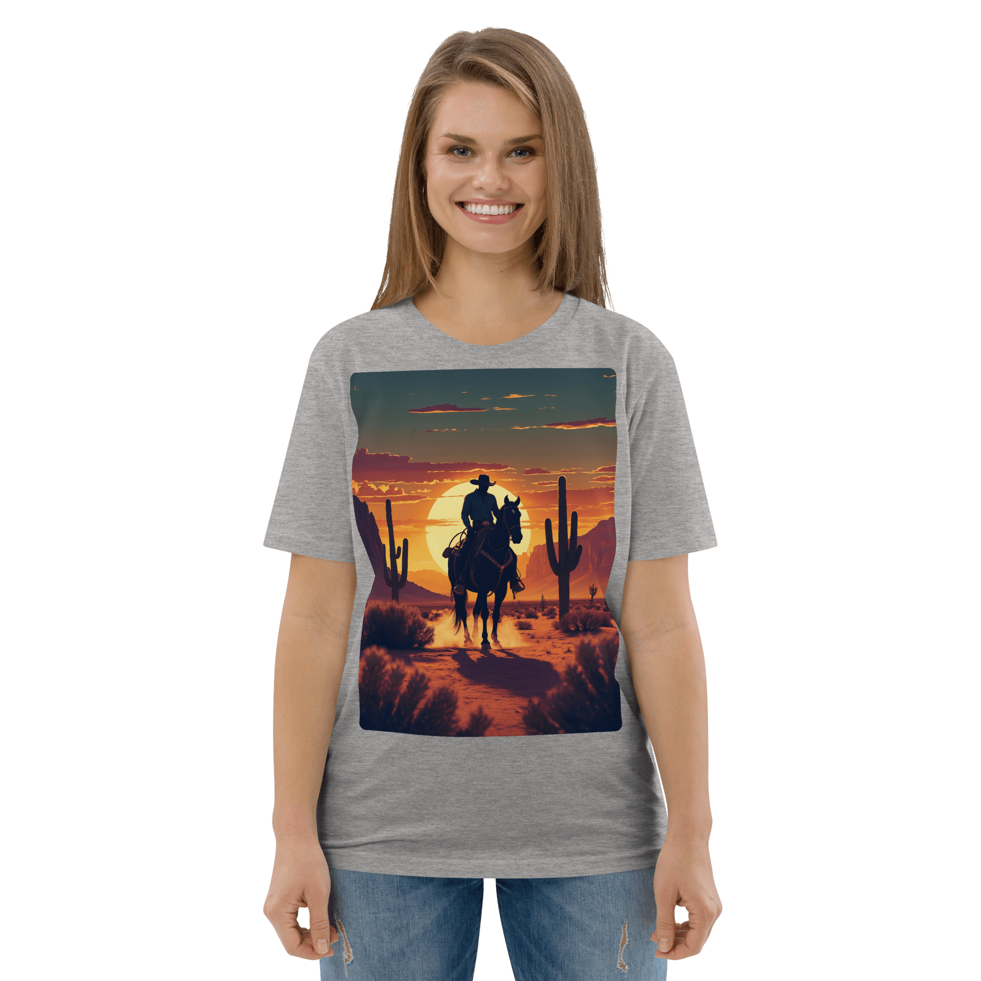 Desert Cowboy Silhouette T-Shirt - Organic Cotton Western Tee - Design Delight Studio