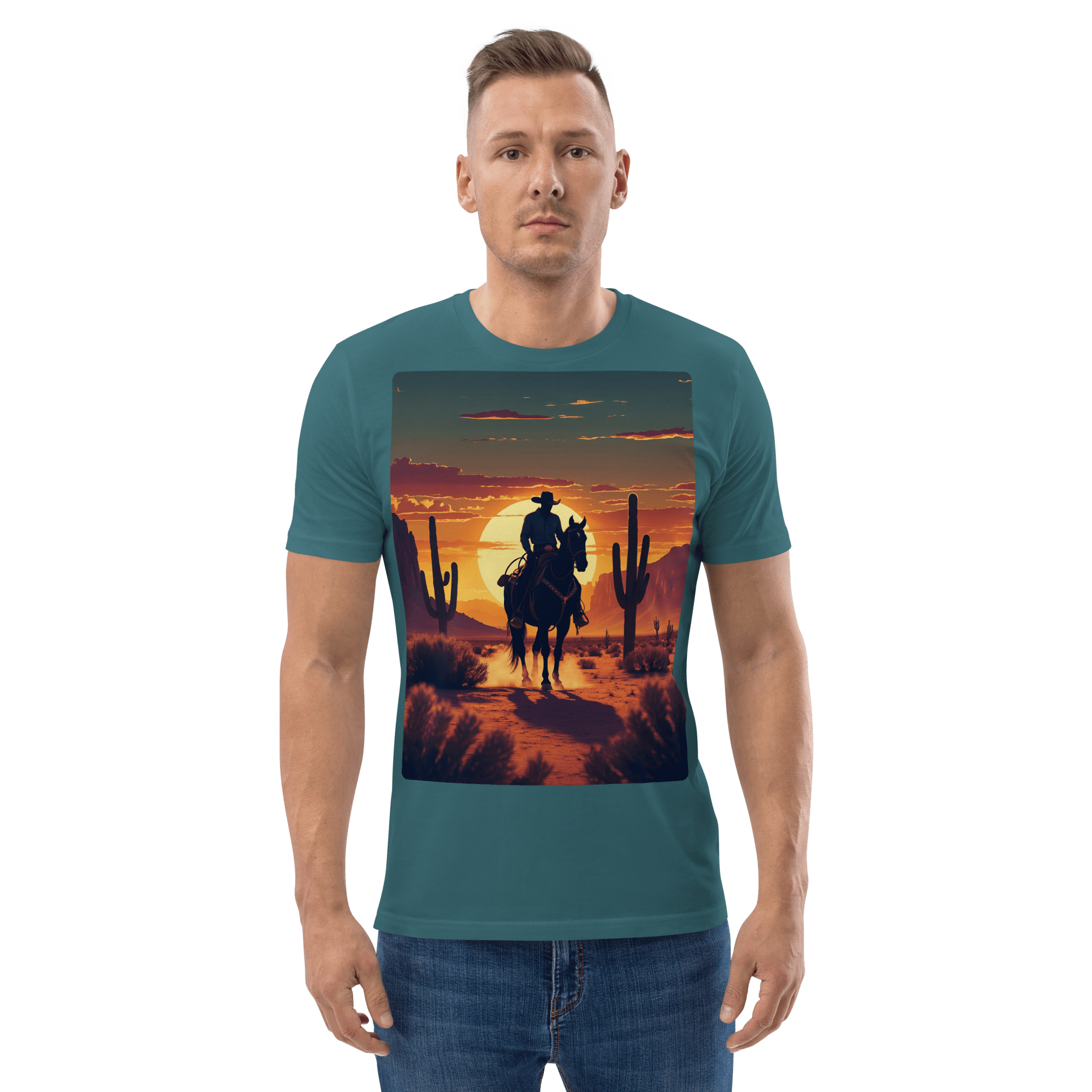 Desert Cowboy Silhouette T-Shirt - Organic Cotton Western Tee - Design Delight Studio